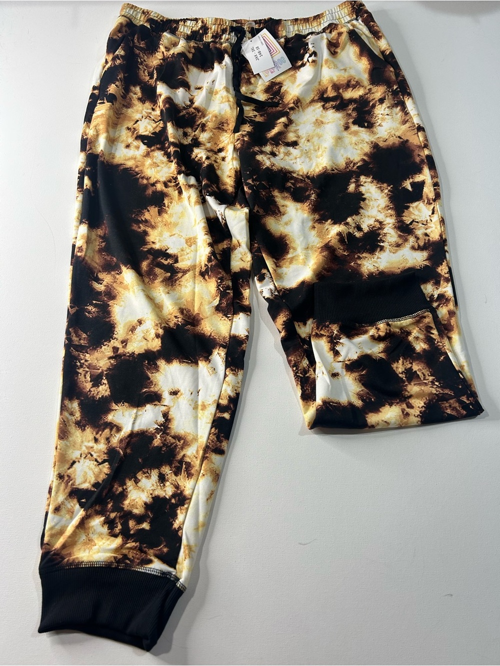 NWT LuLaRoe Large Jax Black & Gold Tie-Dye Jogger Pants